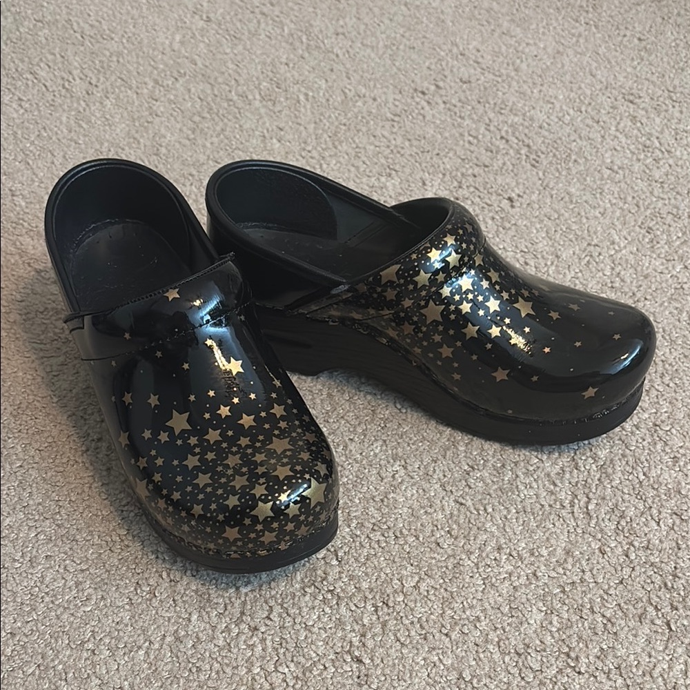 Dansko Black and Gold Star Mules